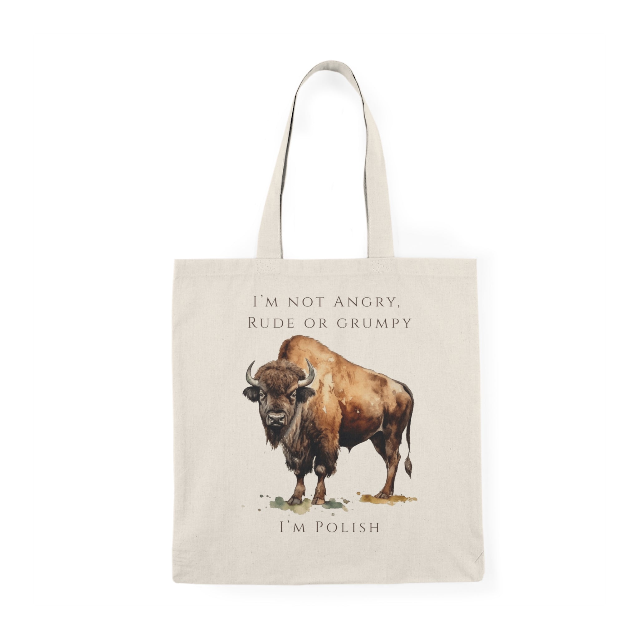 Polish Bison Tote Bag | Funny Polish Pride Design | "I'm Not Angry, Rude or Grumpy – I'm Polish" | Patriotic Polish Humor | Polish Canadian Heritage Gift