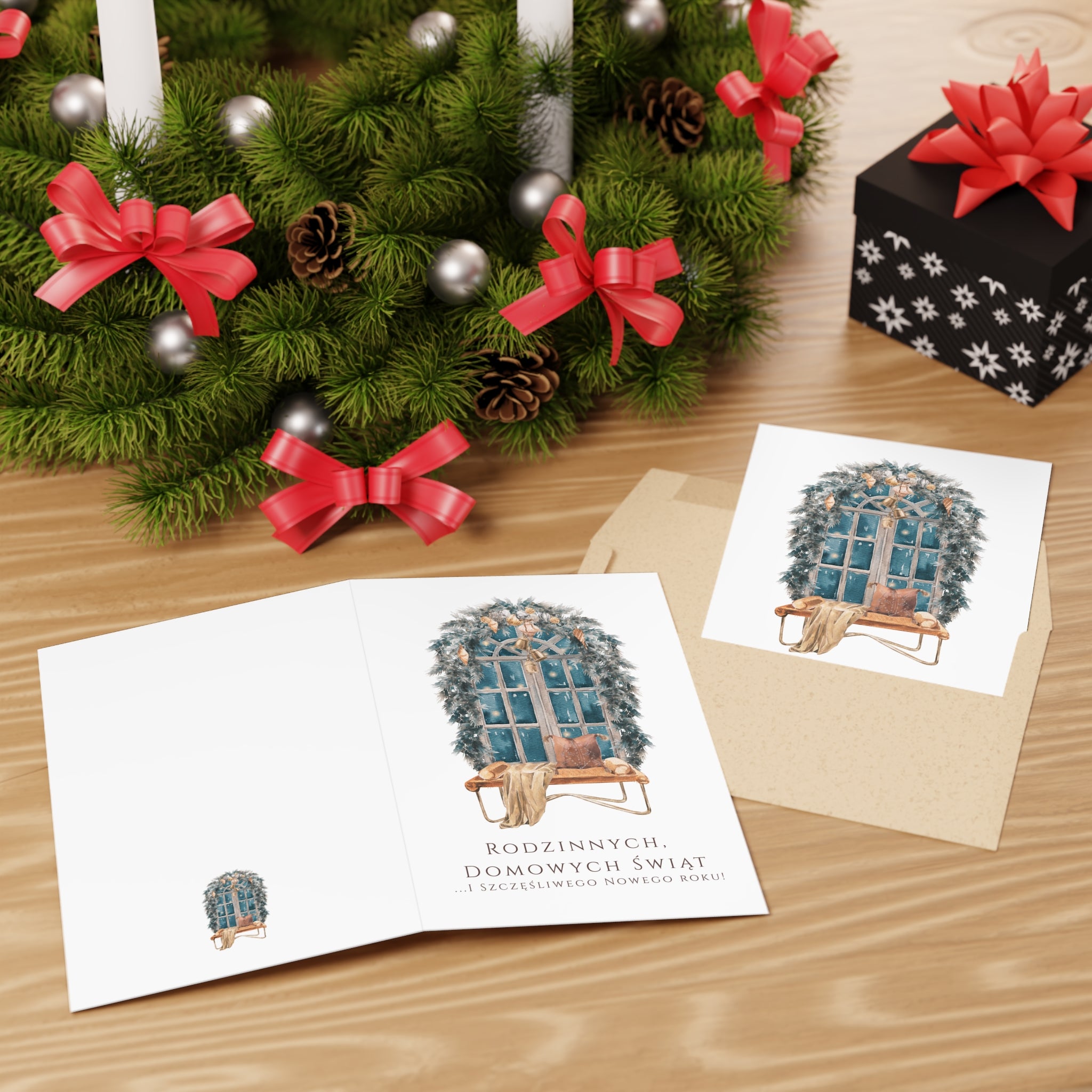 Polish Christmas Window Greeting Card (Polish: Rodzinnych, Domowych Świąt)
