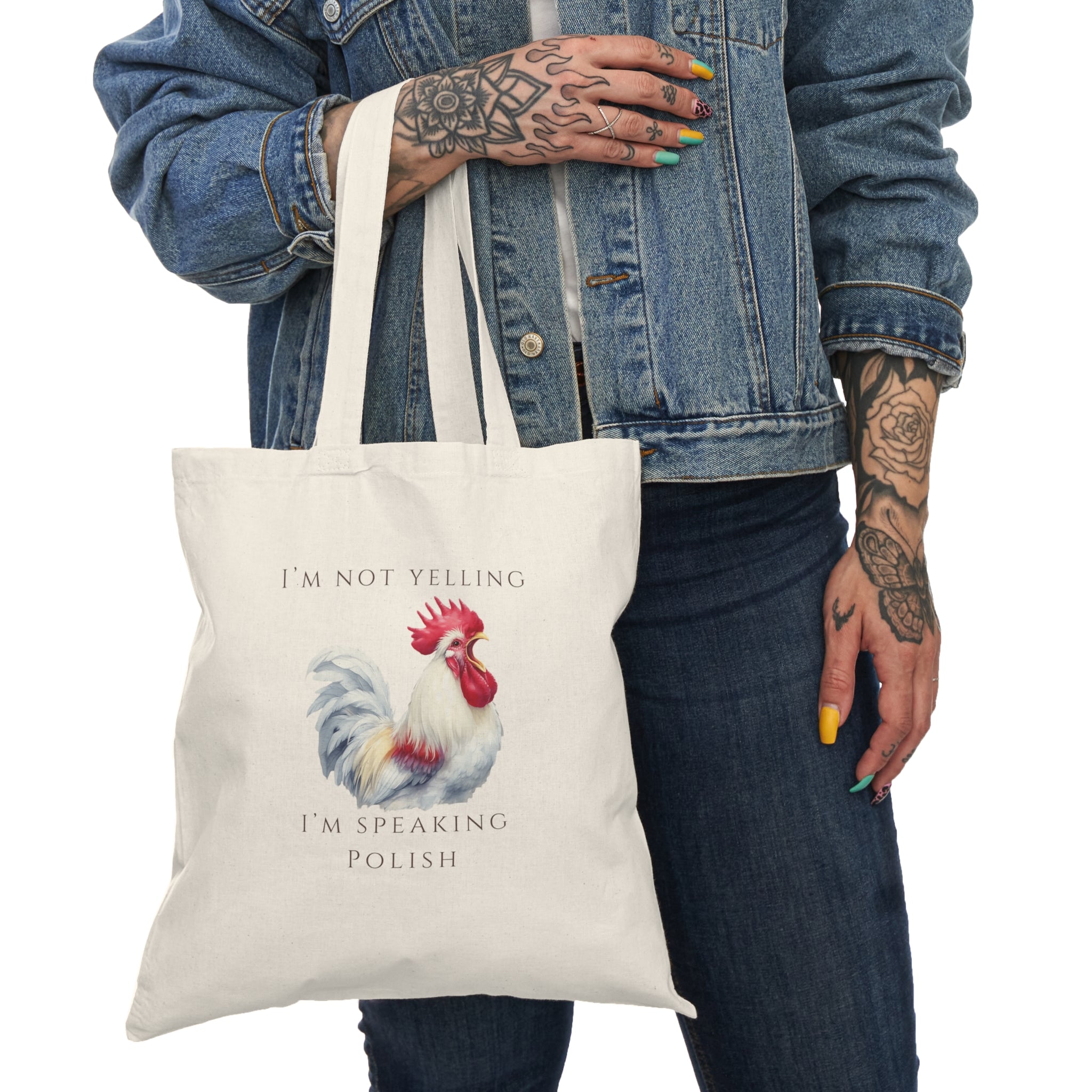 Crowing Rooster Tote Bag | "I'm Not Yelling, I’m Speaking Polish" | Funny Polish Identity Tote | Polish Canadian Heritage Gift