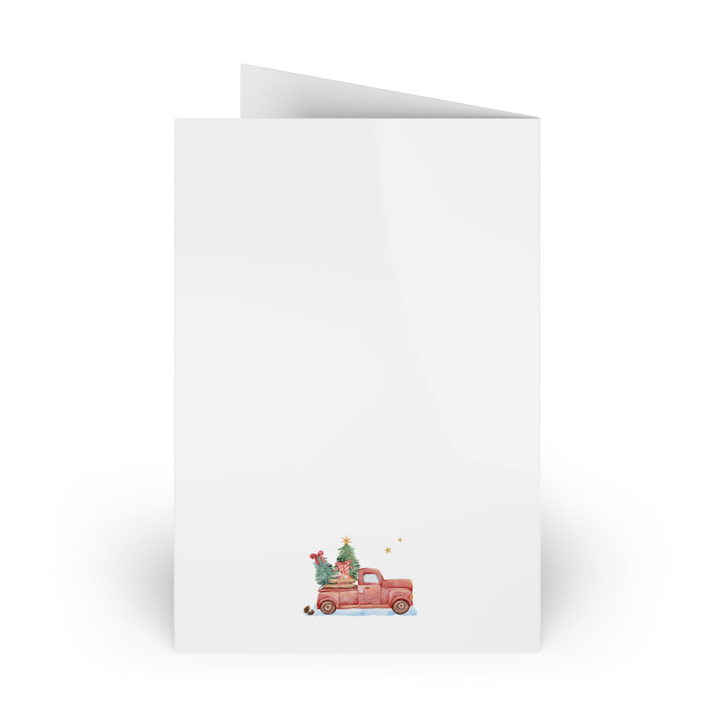 Polish Christmas Greeting Card – Vintage Red Truck with Christmas Tree (Polish: Wesołych Świąt)