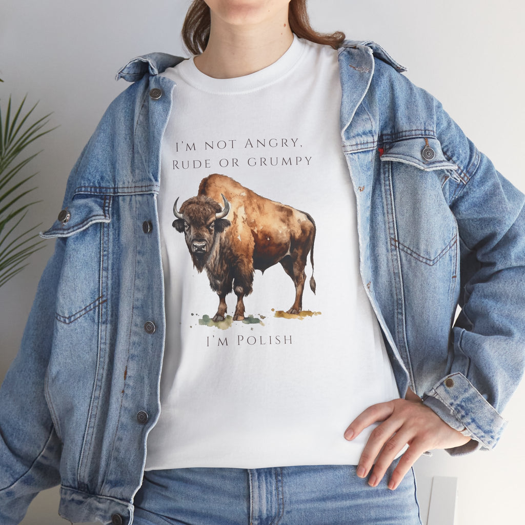 Funny Polish Identity Unisex Adult T-Shirt | Polish Bison Design | "I'm Not Angry, Rude or Grumpy – I’m Polish" | Patriotic Polish Humor Tee | Polish Canadian Heritage Apparel