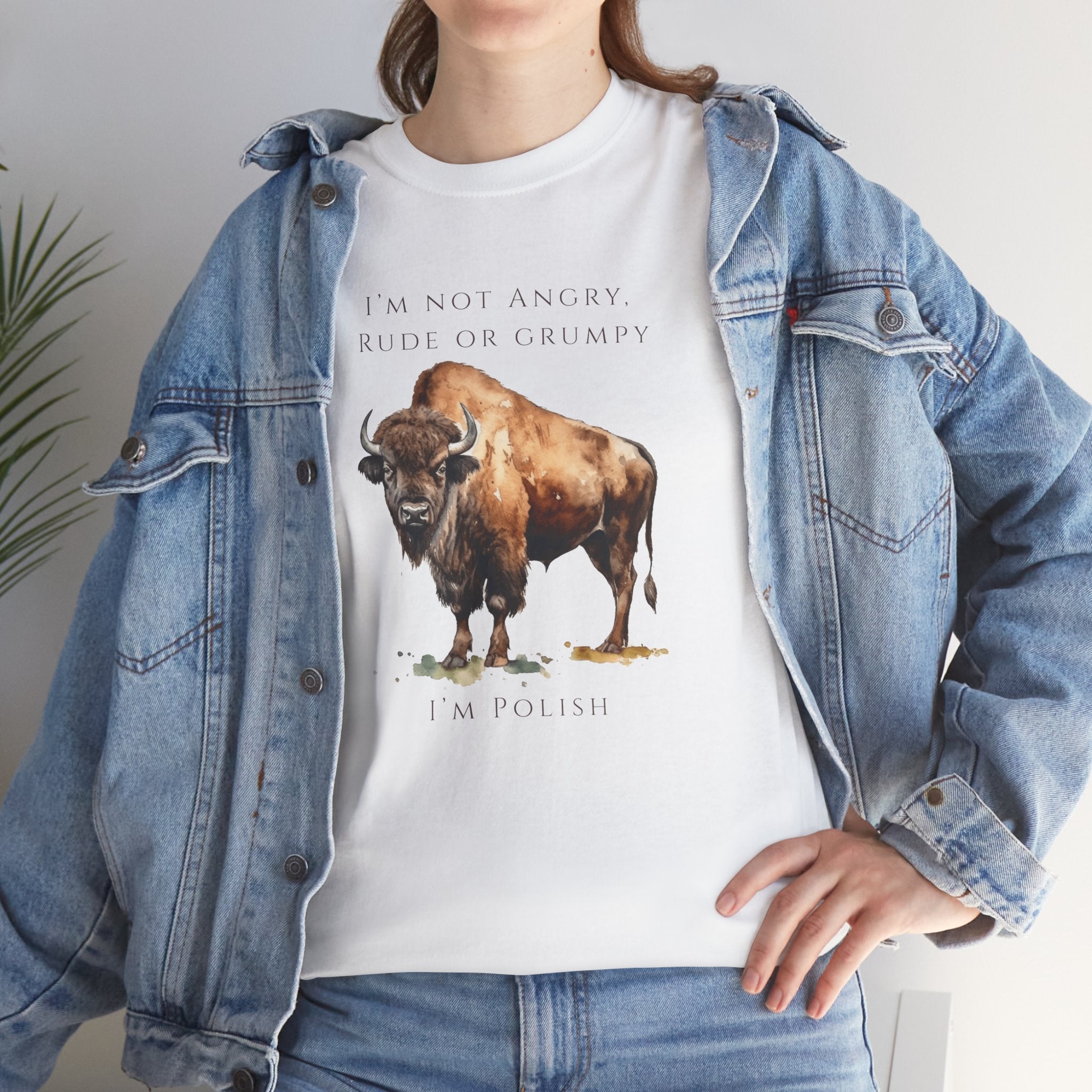 Funny Polish Identity Unisex Adult T-Shirt | Polish Bison Design | "I'm Not Angry, Rude or Grumpy – I’m Polish" | Patriotic Polish Humor Tee | Polish Canadian Heritage Apparel