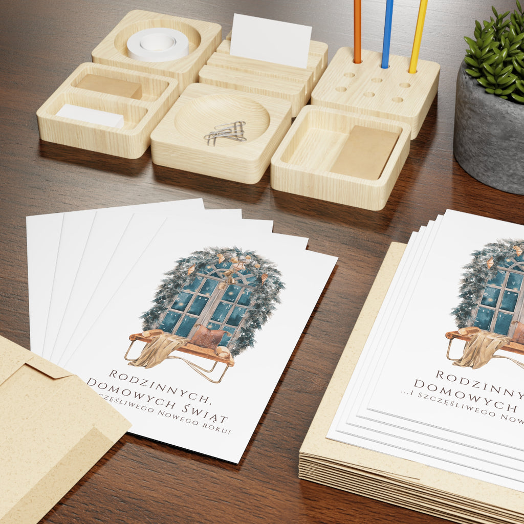 Polish Christmas Window Greeting Card (Polish: Rodzinnych, Domowych Świąt)