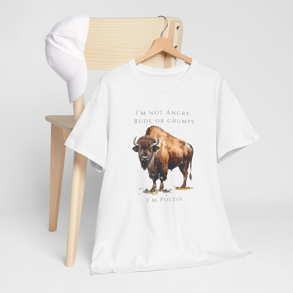 Funny Polish Identity Unisex Adult T-Shirt | Polish Bison Design | "I'm Not Angry, Rude or Grumpy – I’m Polish" | Patriotic Polish Humor Tee | Polish Canadian Heritage Apparel
