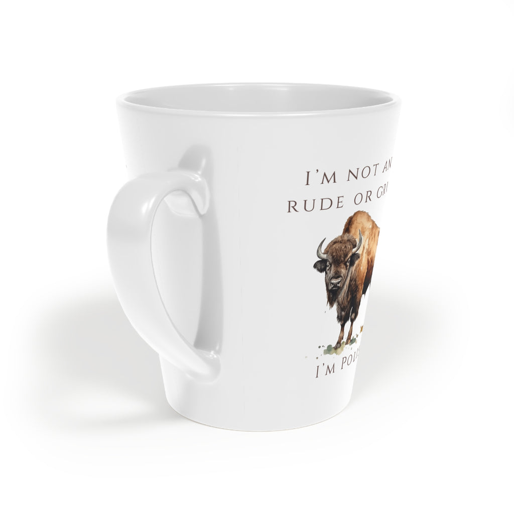 Polish Bison Latte Mug 12oz | Funny Polish Identity | “I’m Not Angry, Rude or Grumpy – I’m Polish” Slogan | Patriotic Polish Coffee Cup | Polish Canadian Heritage Gift