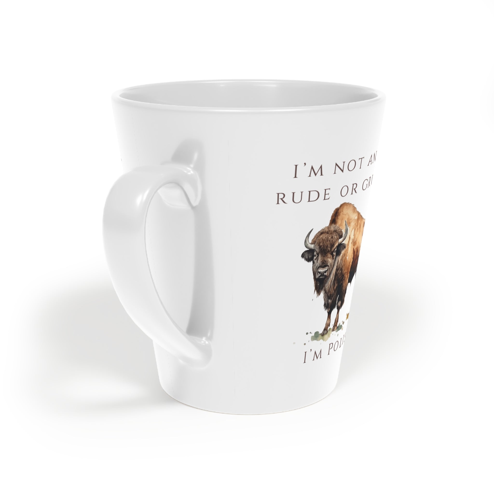 Polish Bison Latte Mug 12oz | Funny Polish Identity | “I’m Not Angry, Rude or Grumpy – I’m Polish” Slogan | Patriotic Polish Coffee Cup | Polish Canadian Heritage Gift