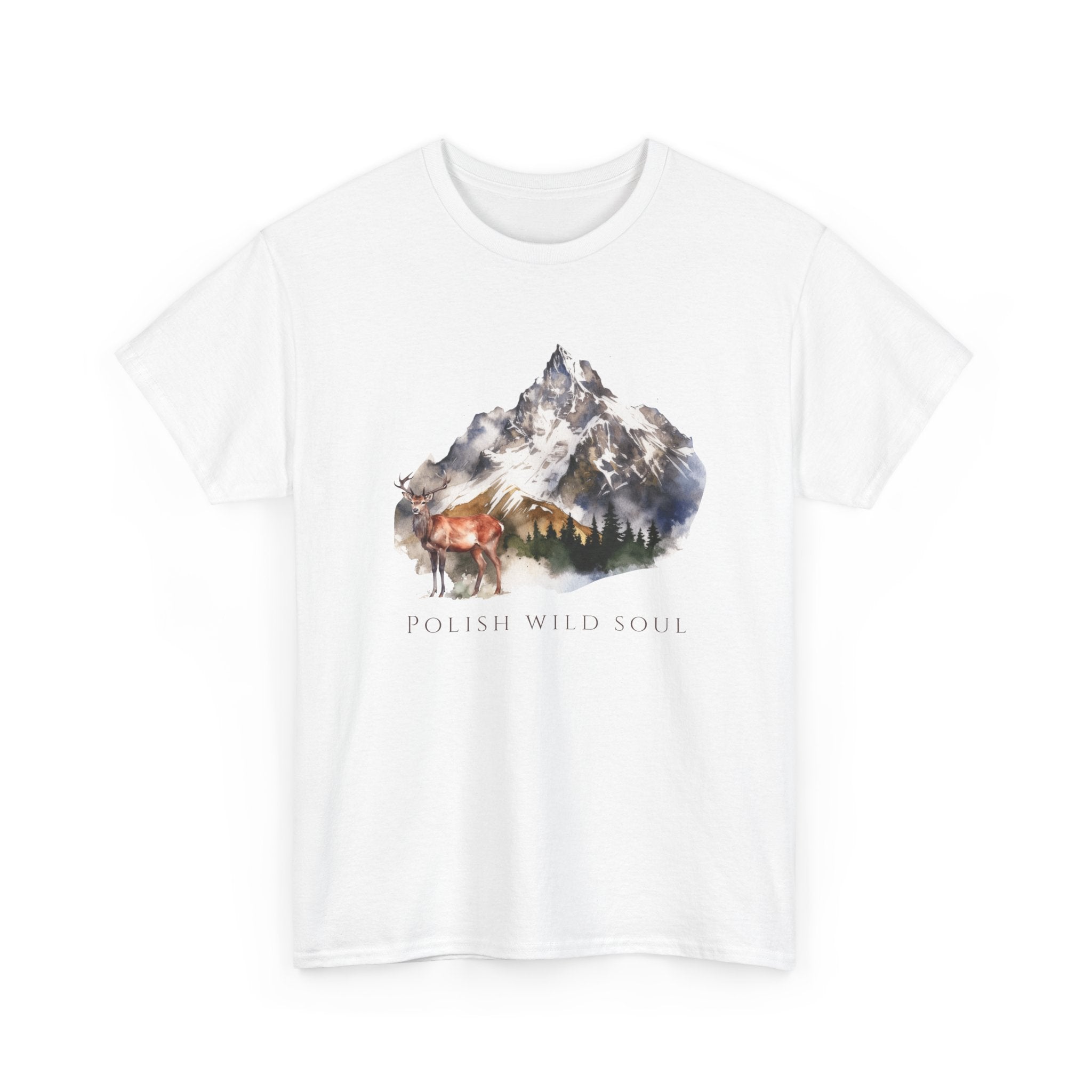 Polish Wildlife Unisex Adult  Cotton T-Shirt | Deer & Mountain Design | Polish Nature-Inspired Tee | Polish Heritage Apparel | Polish Canadian Identity Gift