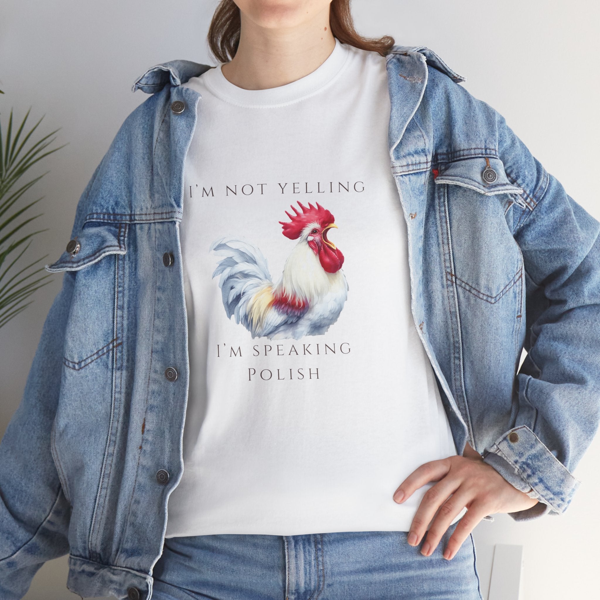 Polish Crowing Rooster Adult Unisex Cotton T-Shirt | "I'm Not Yelling, I’m Speaking Polish" | Funny Polish Identity Tee | Polish Canadian Heritage Apparel