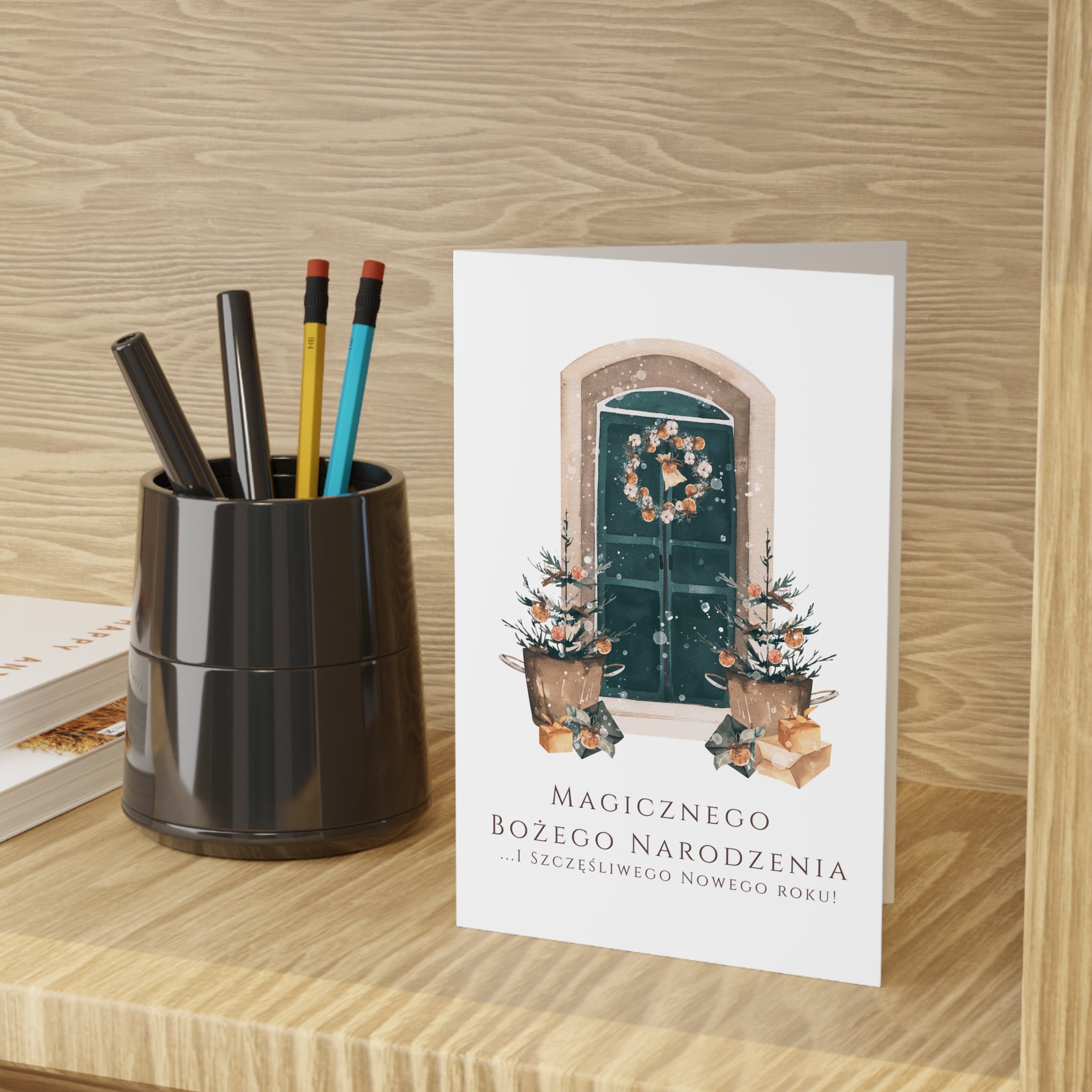 Polish Christmas Greeting Card – Christmas Door Entry (Polish: Magicznego Bożego Narodzenia)