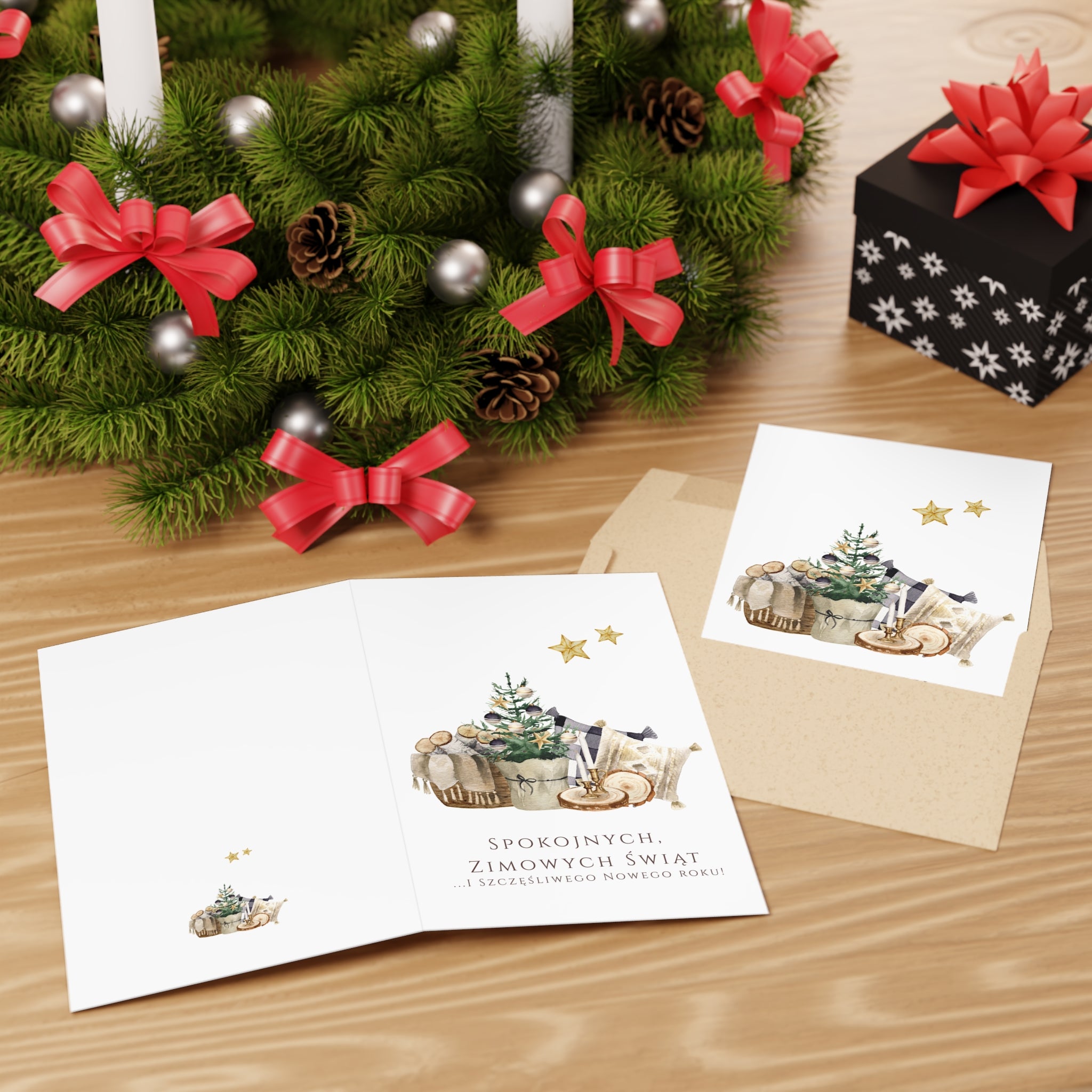 Polish Cozy Christmas Decor Greeting Card (Polish: Spokojnych, Zimowych Świąt)