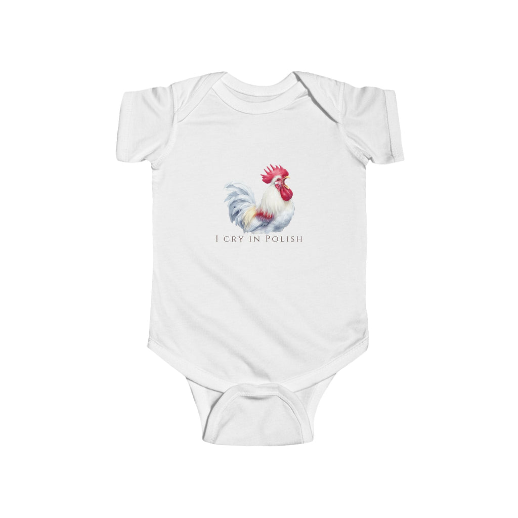 Funny Polish Rooster Infant Bodysuit | I Cry in Polish | Baby Gift | Crowing Rooster Design | Polish Heritage Newborn Outfit | Cute Polish Canadian Baby Apparel