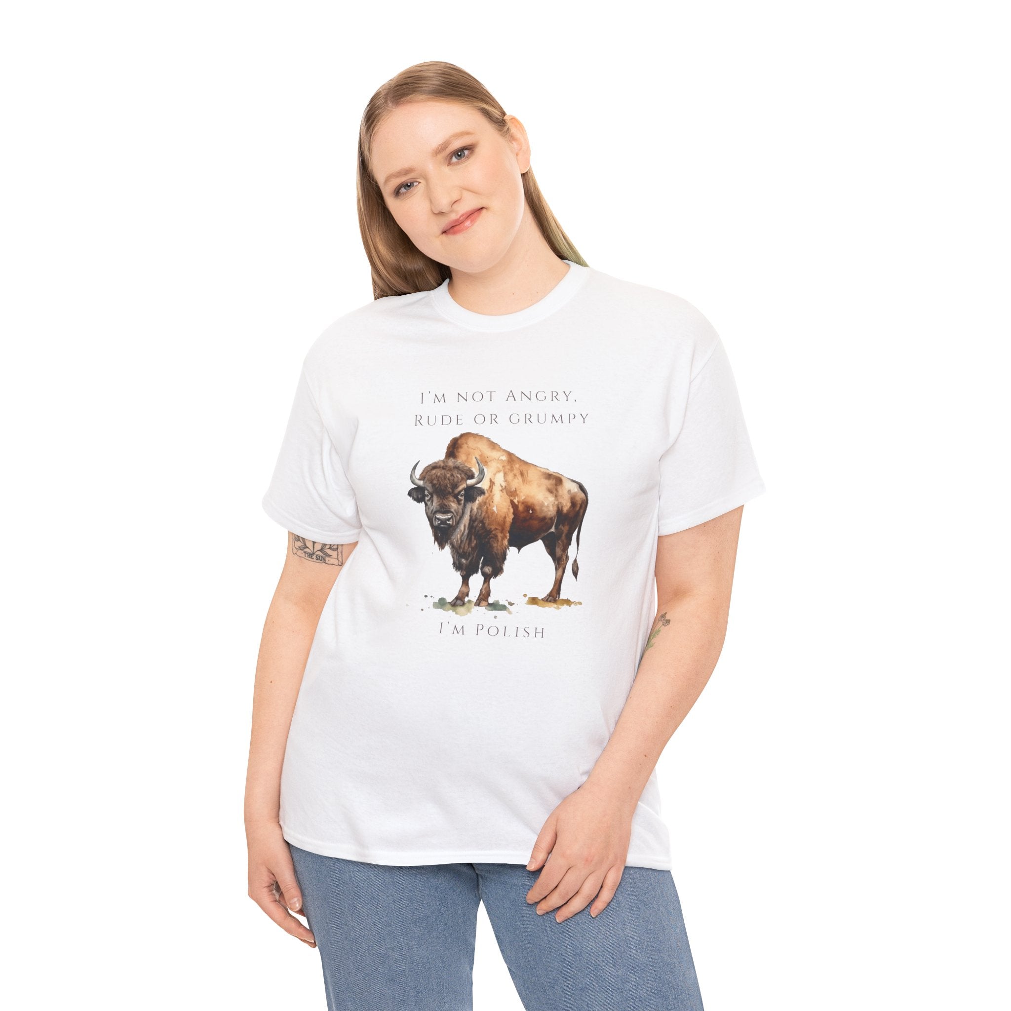 Funny Polish Identity Unisex Adult T-Shirt | Polish Bison Design | "I'm Not Angry, Rude or Grumpy – I’m Polish" | Patriotic Polish Humor Tee | Polish Canadian Heritage Apparel