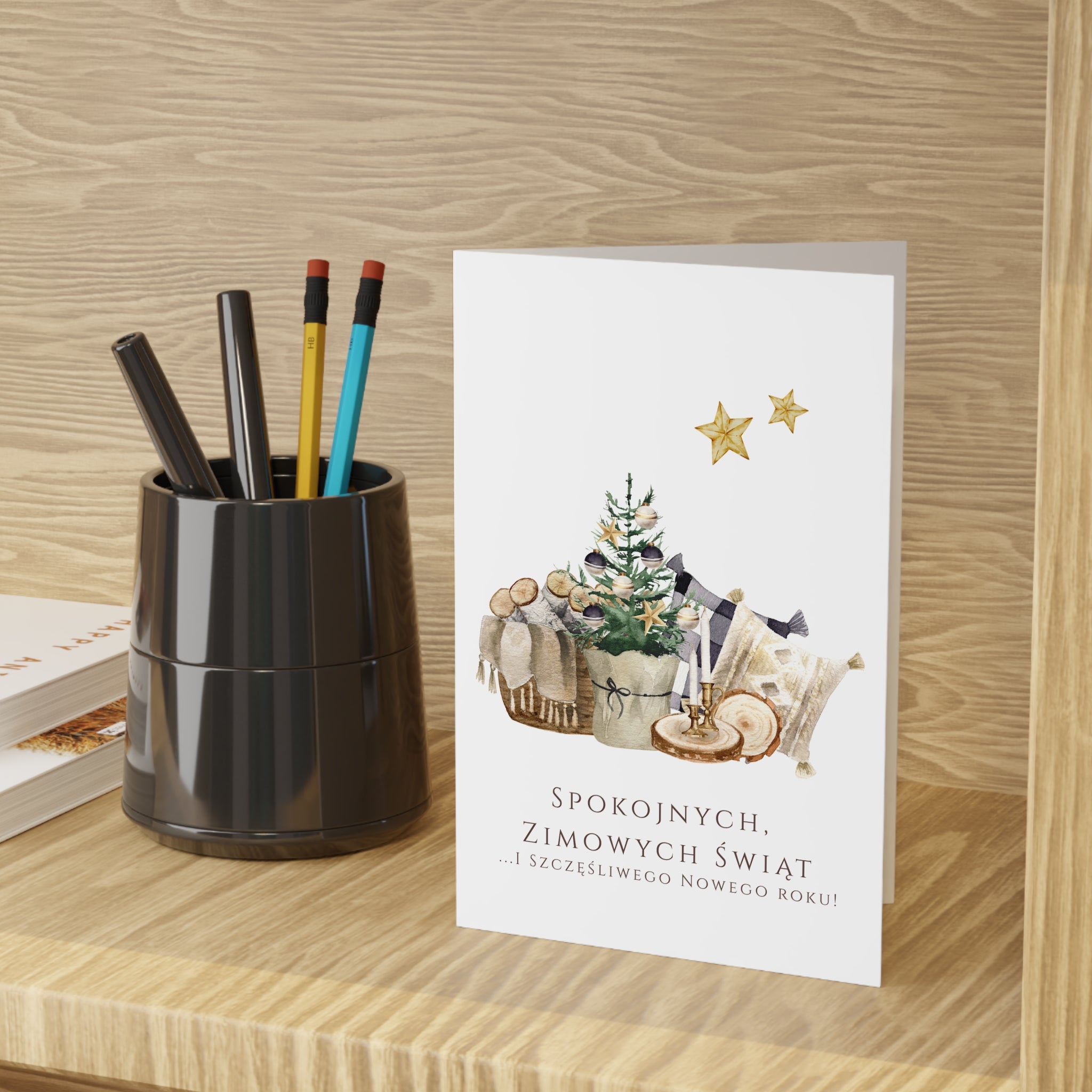 Polish Cozy Christmas Decor Greeting Card (Polish: Spokojnych, Zimowych Świąt)